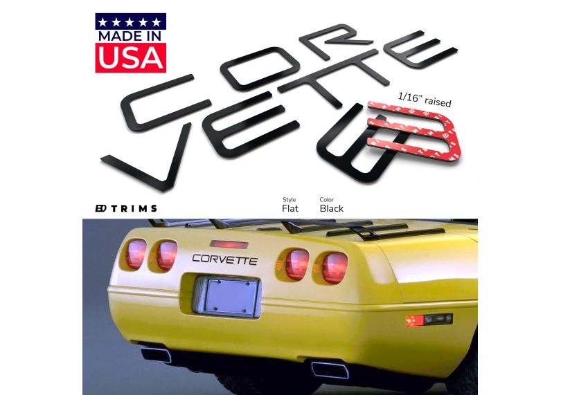 Black Plastic Letters for Chevrolet Corvette C4 1991-1996 Front & Rear Bumper 