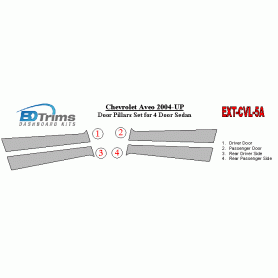 Chevrolet Aveo 2004-UP Exterior Door Window Pillar Post Cover Trim