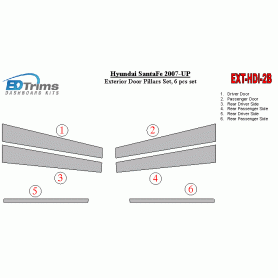 Hyundai Santa Fe 2007-UP Exterior Door Window Pillar Post Cover Trim