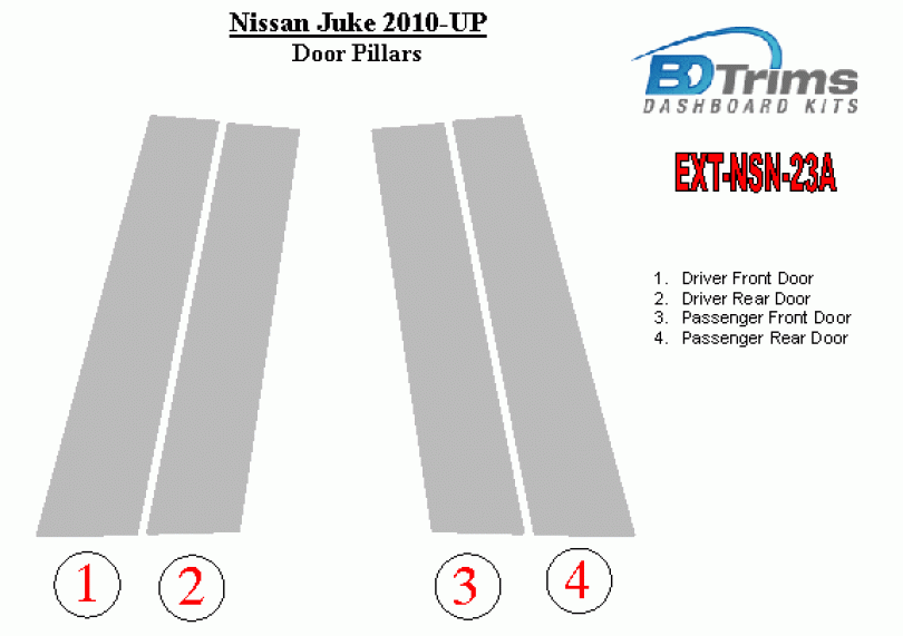 thumbnail image 2 of OMAC Dark Chrome Stainless Steel Window B Pillar Trim Covers For Nissan Juke 2011-2017 – 6-Piece Set 2 of 6