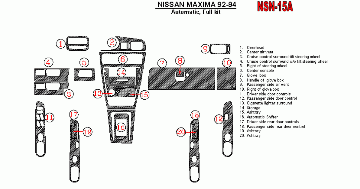 Nissan Maxima 1992 1994 Dash Trim Kit