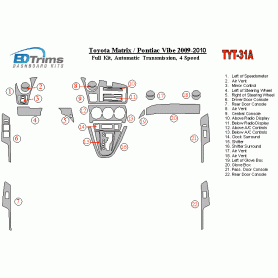 Toyota Matrix 2009 - 2010 Dash Trim Kit