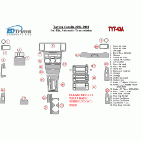 Toyota Corolla 2003 - 2008 Dash Trim Kit