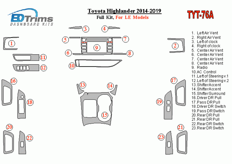 Details about   Dash Trim Kit for TOYOTA HIGHLANDER 14 15 16 17 carbon fiber wood aluminum