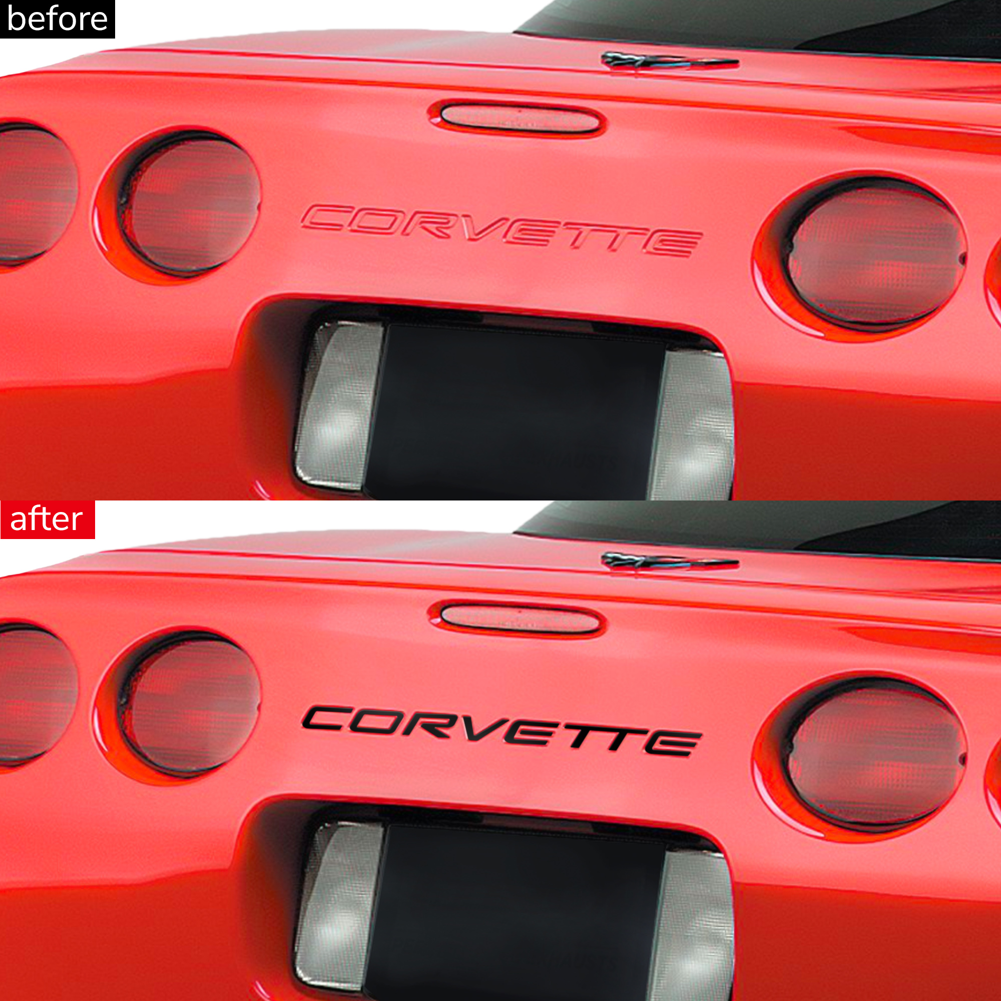 Black BDTrims Front and Rear Raised Letters Compatible with 1997-2004 Corvette C5 Models