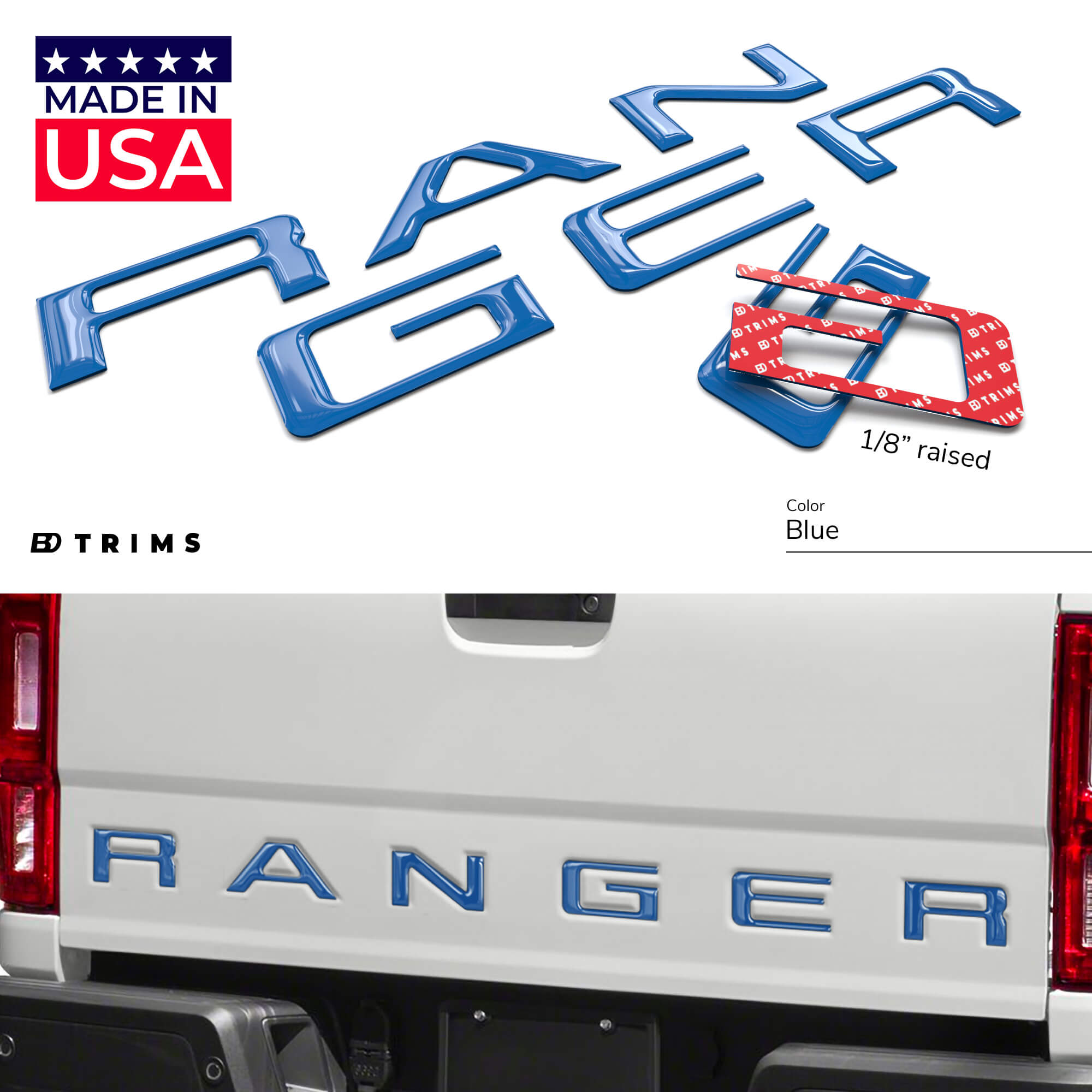 BDTrims Tailgate Raised Letters Compatible with 2019-2021 Ford Ranger Red 